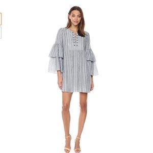 BCBGMAXAZRIA Charlyze caftan dress Blue and white stripe layered sleeves sz Lg